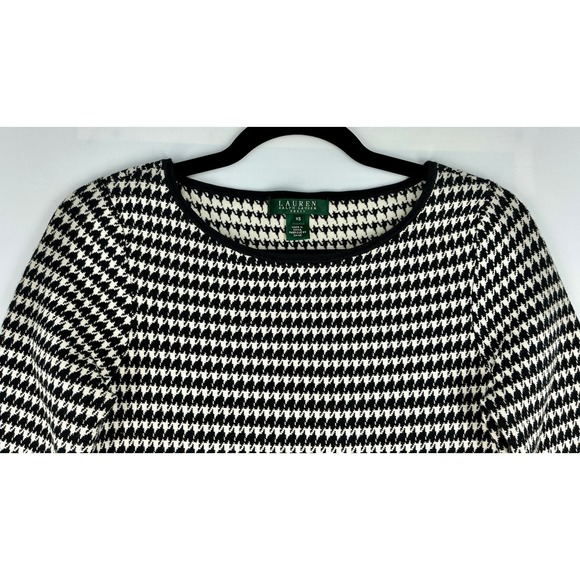 Ralph Lauren Sweater Dress XS Black White Houndstooth Pleated Knit Old Money - Picture 11 of 13